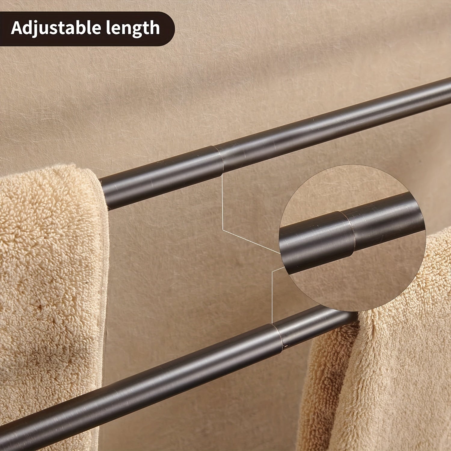 Antique Brass Double Towel Bar, Adjustable 14.96 To 26.57 Inch Towel Rack Oil Impregnated Farmhouse Towel Rack Rustic Towel Rack Bathroom Wall Mounted