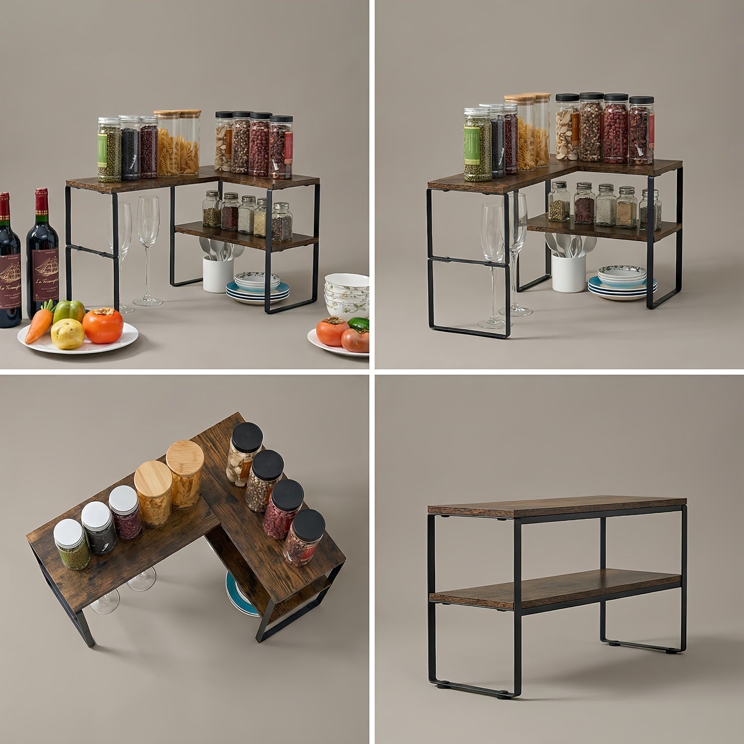 Stylish Corner Shelf with Storage - Adjustable 2-Tier Rack for Coffee Shops, Home Kitchens, And Bathroom Vanities - Rustic Wood And Metal Organizer, Utility Racks