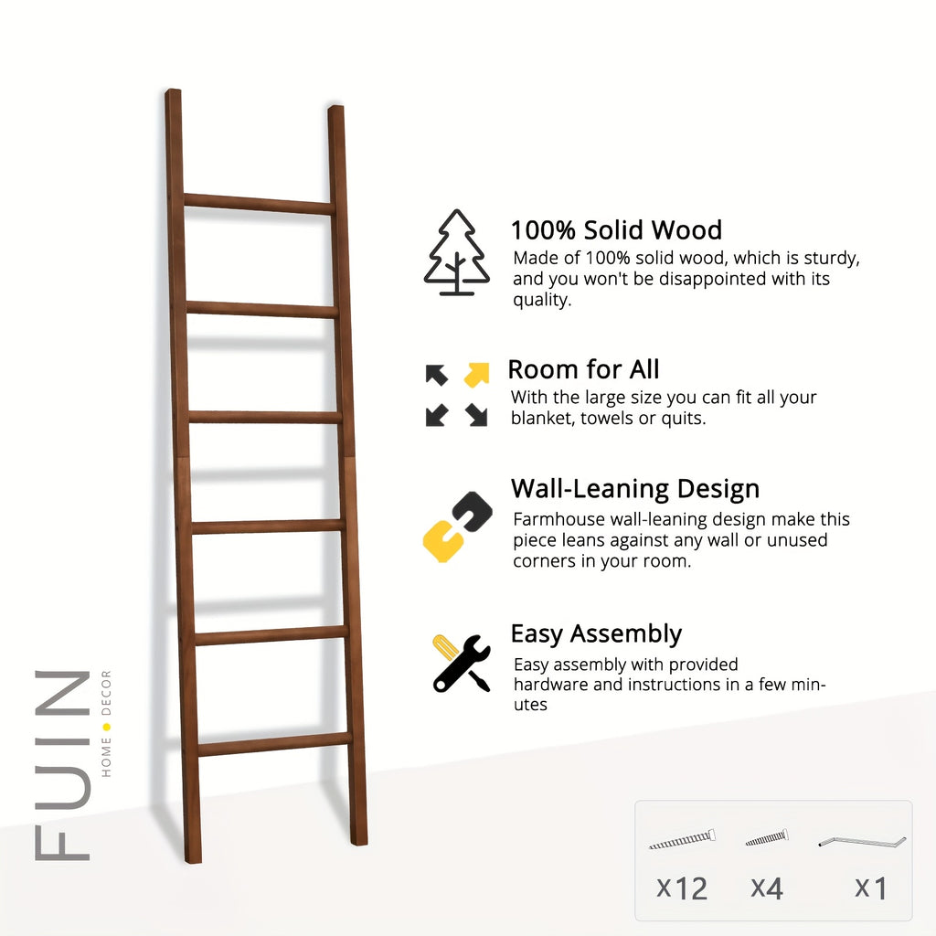 6ft Wooden Natural Blanket Ladder Living Room Decorative Wall Leaning Farmhouse Quilt Display Holder Rustic Wood Towel Rack for Bathroom