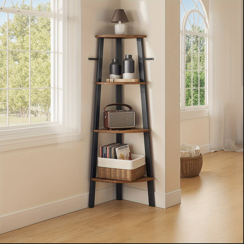 4-Tier Rustic Brown Bathroom Storage Organizer with Industrial Metal Frame, Water  Bath Caddy for Towels, Toiletries & Cosmetics