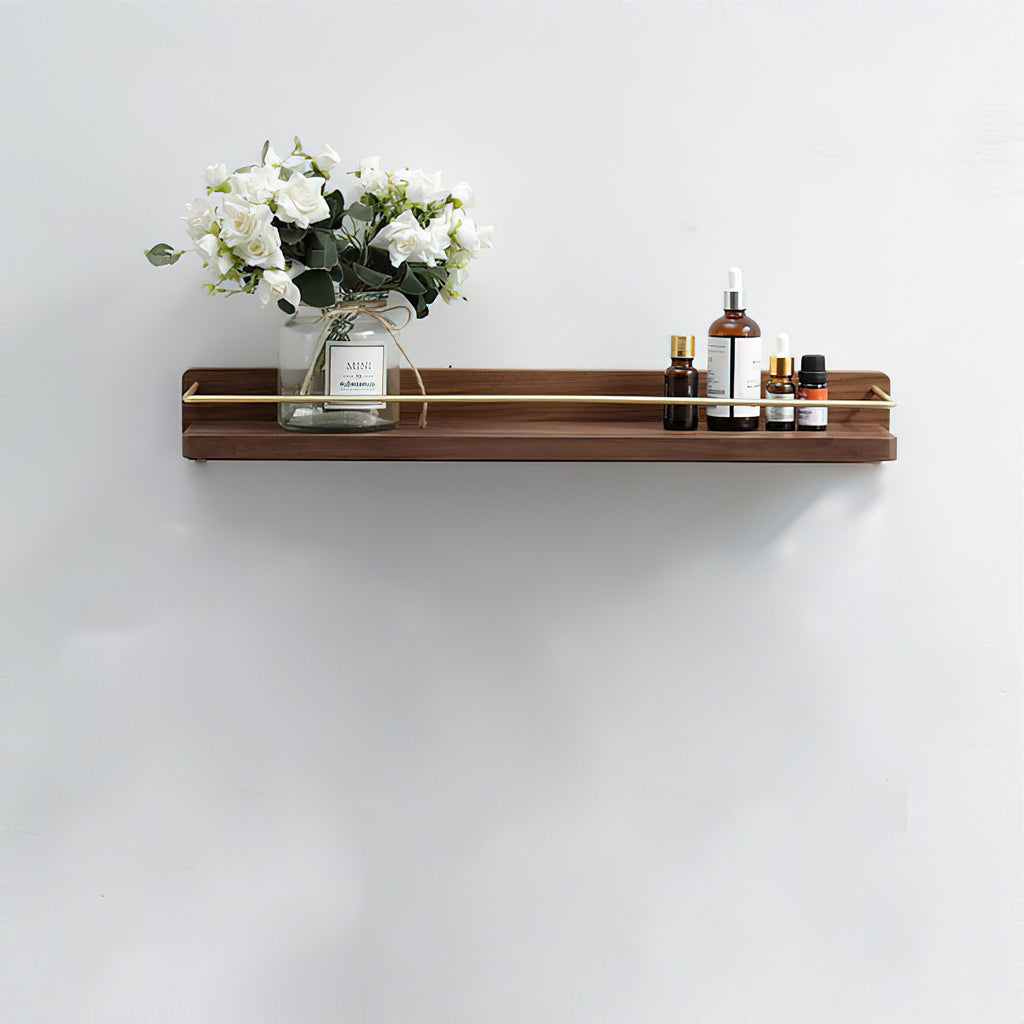Modern Brass Towel Rack With Wooden Rack | Solid Wood Bathroom Rack, Wall Mounted, Shower Rack, Washbasin, Cosmetics Storage, Floating Rack, Mirror, Front Dressing Table, Organizing Rack