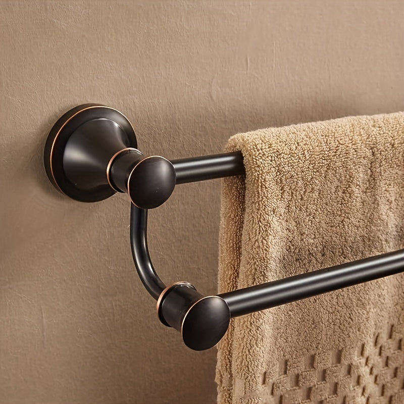 Antique Brass Double Towel Bar, Adjustable 14.96 To 26.57 Inch Towel Rack Oil Impregnated Farmhouse Towel Rack Rustic Towel Rack Bathroom Wall Mounted