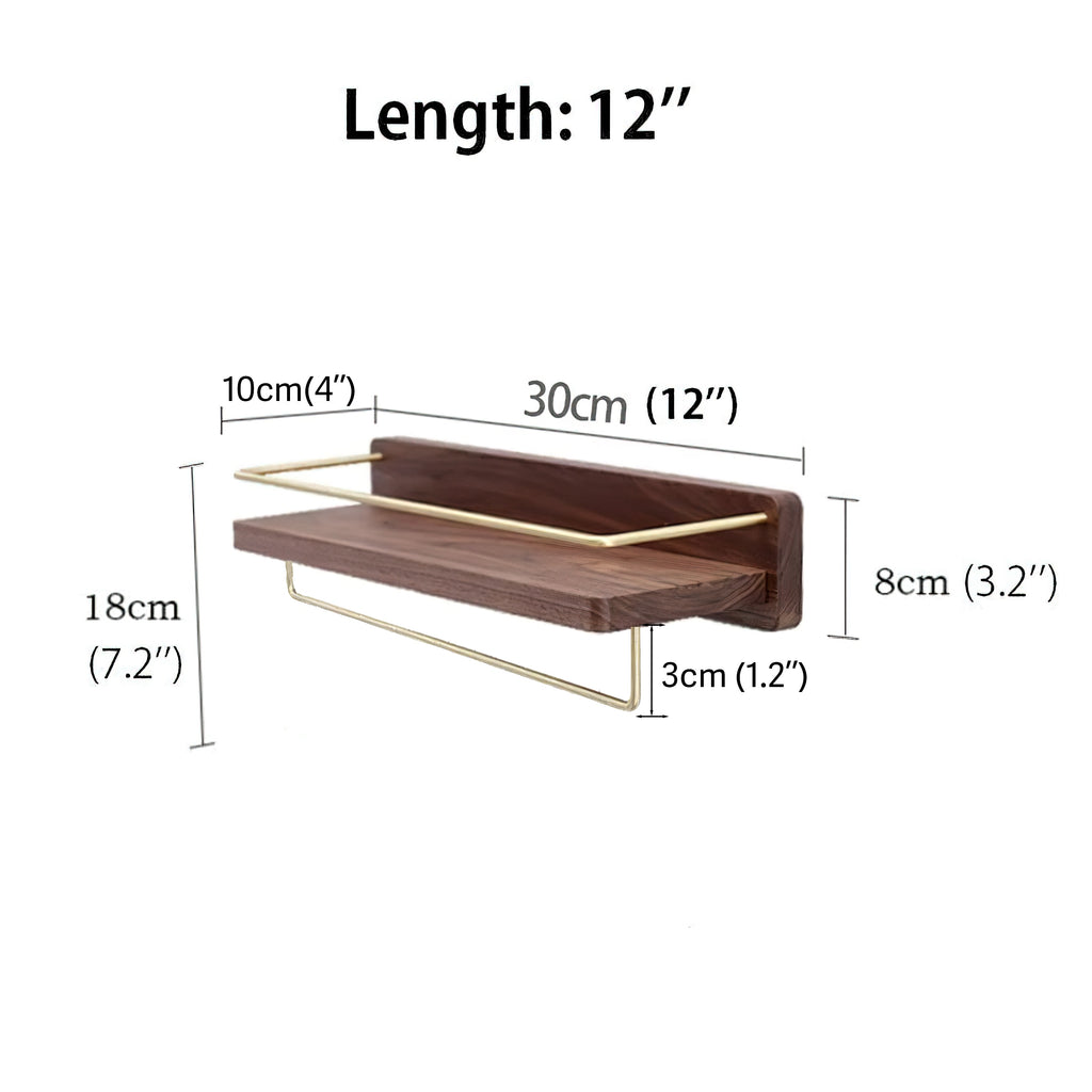 Modern Brass Towel Rack With Wooden Rack | Solid Wood Bathroom Rack, Wall Mounted, Shower Rack, Washbasin, Cosmetics Storage, Floating Rack, Mirror, Front Dressing Table, Organizing Rack