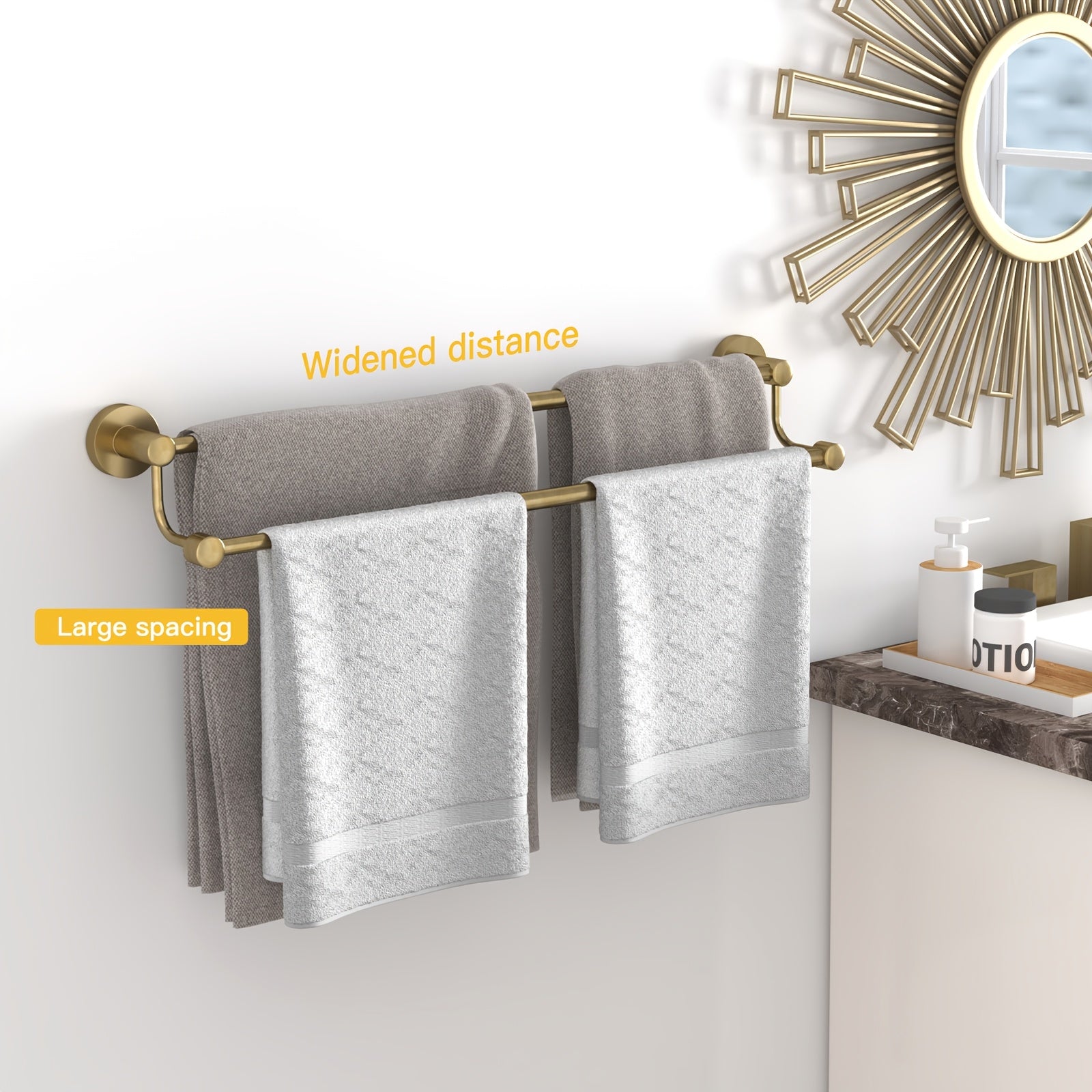 BESy Adjustable 16-26 Inches Double Bath Towel Bar for Bathroom SUS304 Stainless Steel Towel Holder, Hotel Style Wall Mount with Screws Hand Towel Bar Towel Rack Rod Hanger