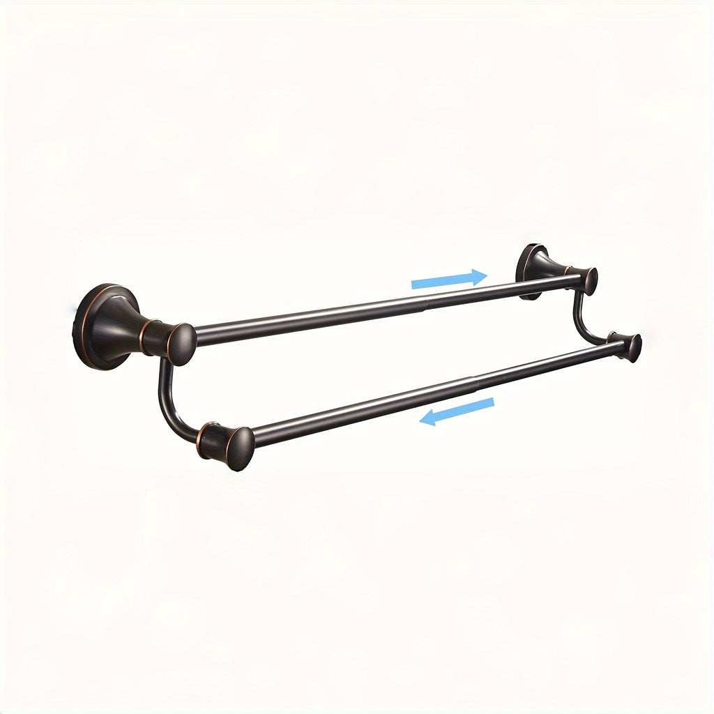 Antique Brass Double Towel Bar, Adjustable 14.96 To 26.57 Inch Towel Rack Oil Impregnated Farmhouse Towel Rack Rustic Towel Rack Bathroom Wall Mounted