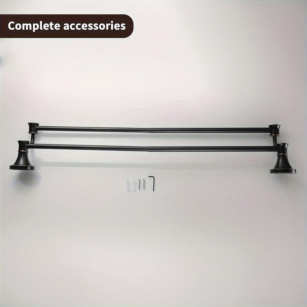 Antique Brass Double Towel Bar, Adjustable 14.96 To 26.57 Inch Towel Rack Oil Impregnated Farmhouse Towel Rack Rustic Towel Rack Bathroom Wall Mounted