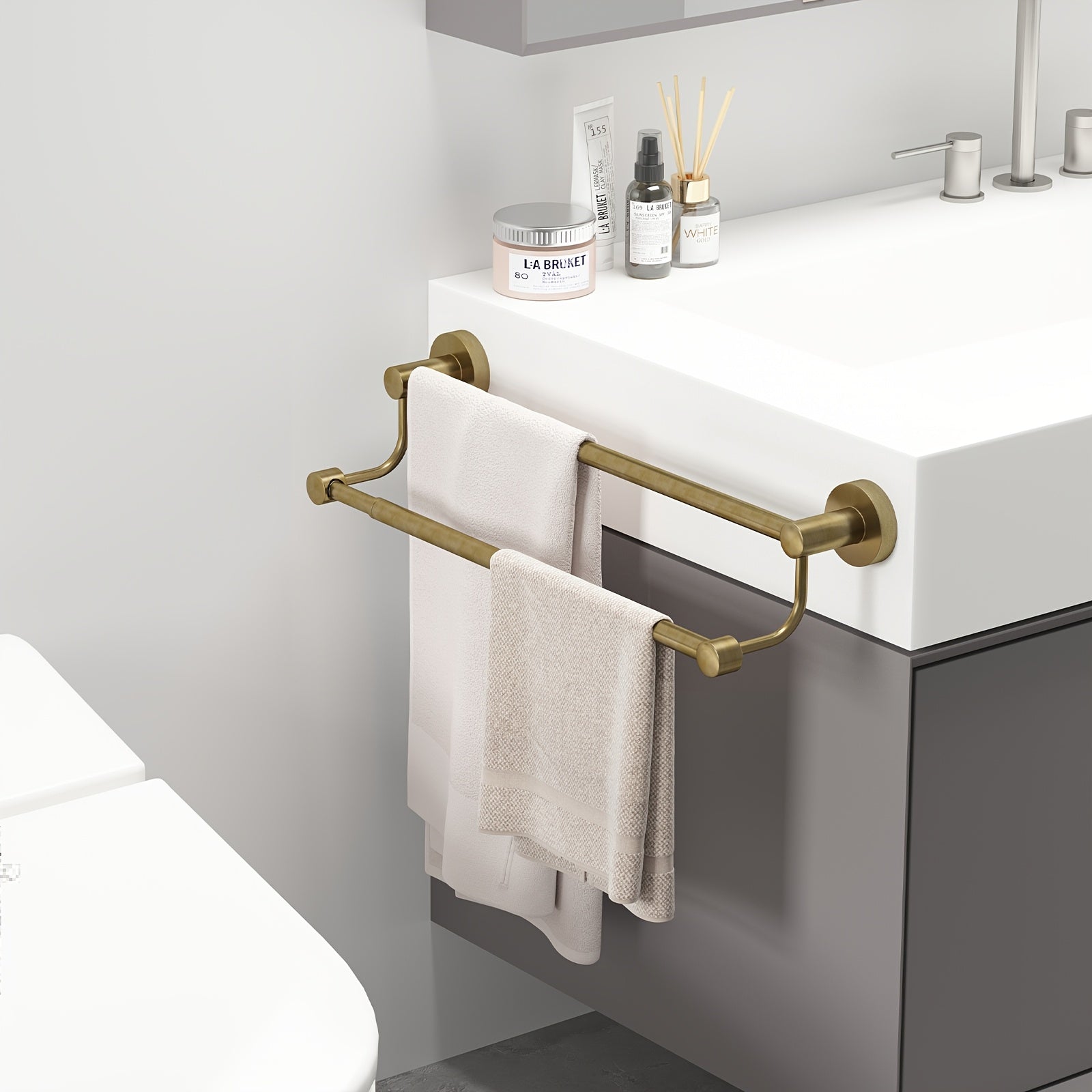 BESy Adjustable 16-26 Inches Double Bath Towel Bar for Bathroom SUS304 Stainless Steel Towel Holder, Hotel Style Wall Mount with Screws Hand Towel Bar Towel Rack Rod Hanger