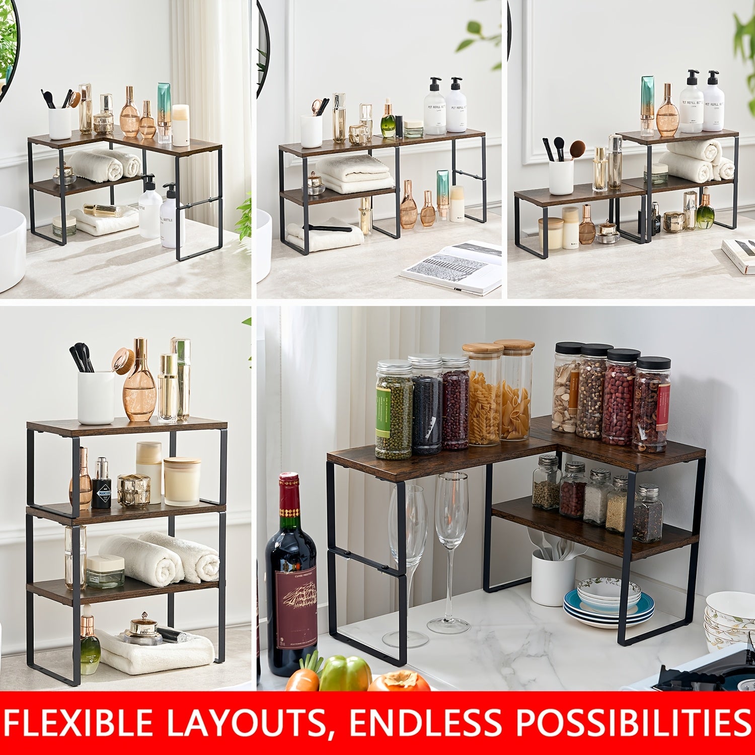 Stylish Corner Shelf with Storage - Adjustable 2-Tier Rack for Coffee Shops, Home Kitchens, And Bathroom Vanities - Rustic Wood And Metal Organizer, Utility Racks