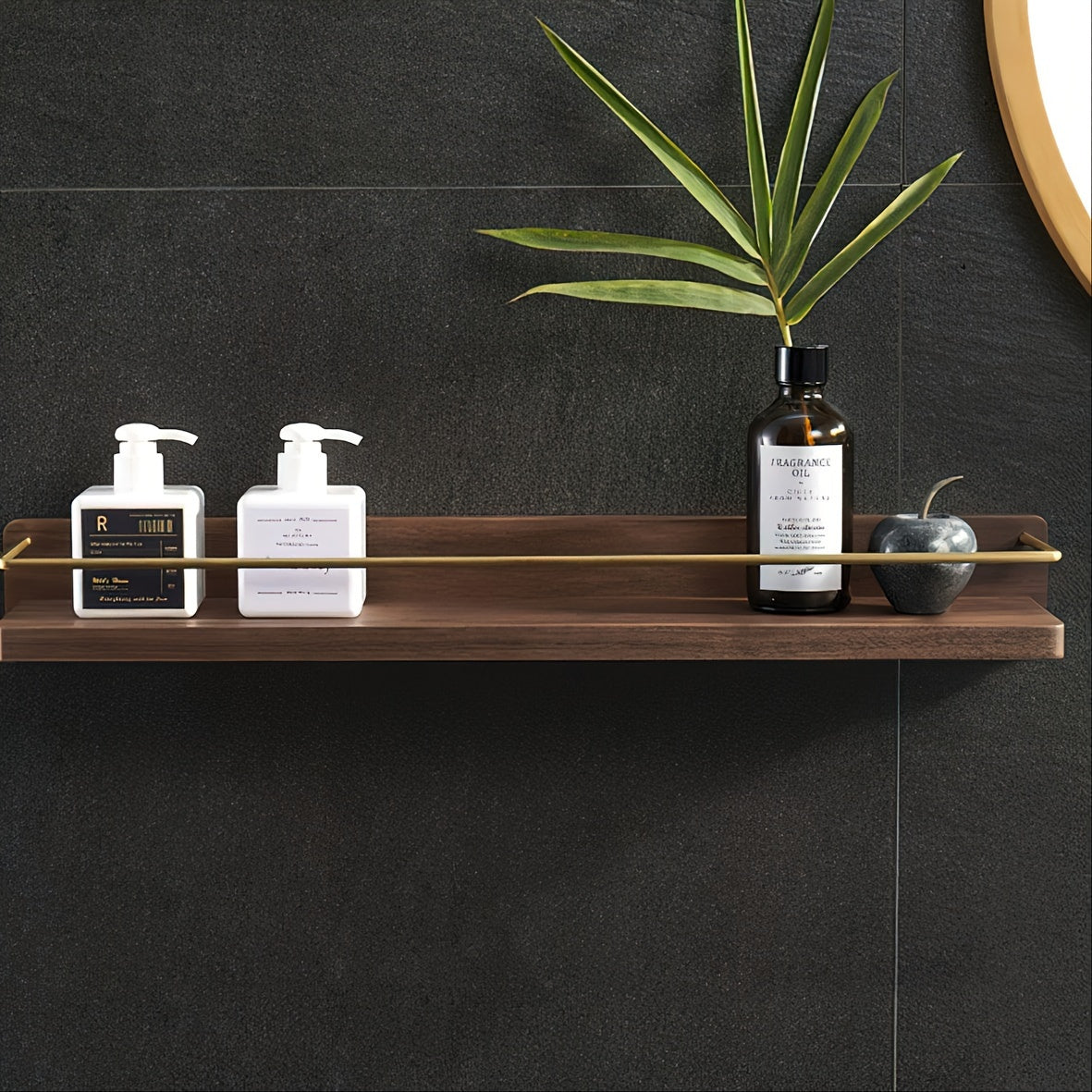 Modern Brass Towel Rack With Wooden Rack | Solid Wood Bathroom Rack, Wall Mounted, Shower Rack, Washbasin, Cosmetics Storage, Floating Rack, Mirror, Front Dressing Table, Organizing Rack