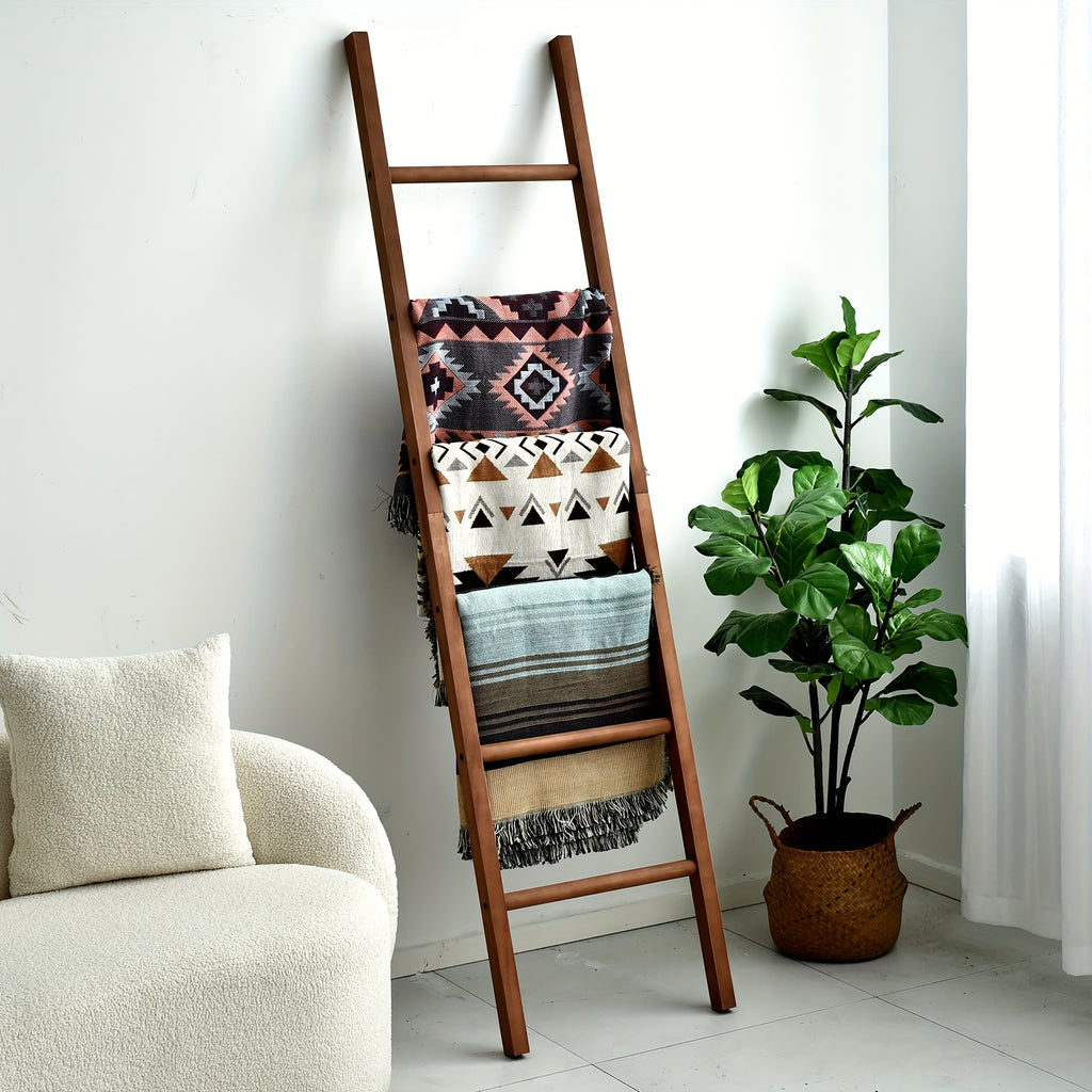 6ft Wooden Natural Blanket Ladder Living Room Decorative Wall Leaning Farmhouse Quilt Display Holder Rustic Wood Towel Rack for Bathroom