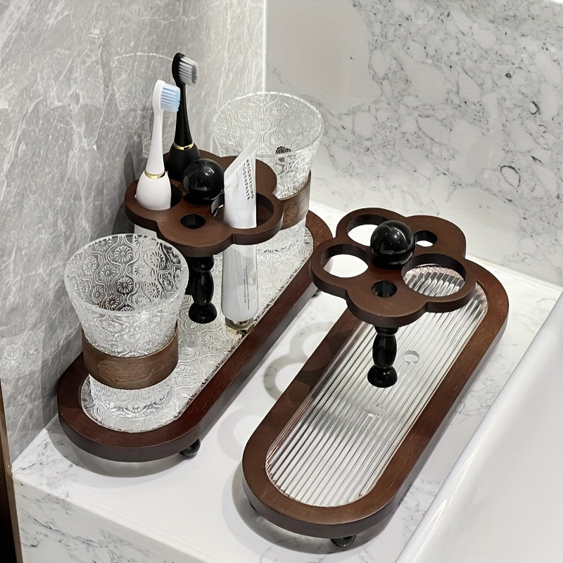 Classic Toothbrush And Toothpaste Holder Collection, Nostalgic Mouthwash Cup And Bathroom Organizer, Compact Wash Basin Rack for Bathroom Countertops