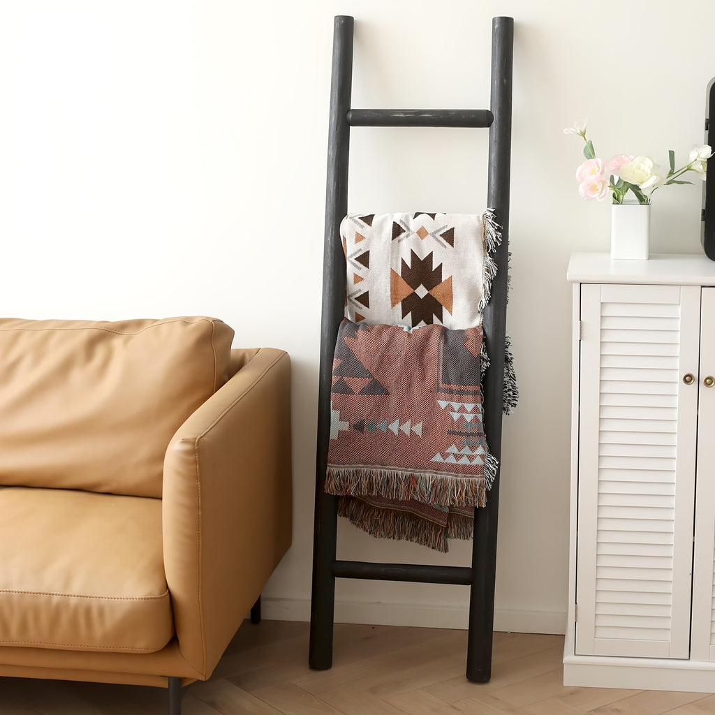57in Wood Blanket Ladder Living Room Decorative Wall Leaning Farmhouse Quilt Display Holder Rustic Wooden Towel Rack for Bathroom