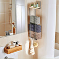 Two-Level Wall-Installed Bathroom Organizer - Elegant Towel Hanger with Wooden Shelf And Three Hooks - 32.68inch Display Stand for Hand And Bath Towels