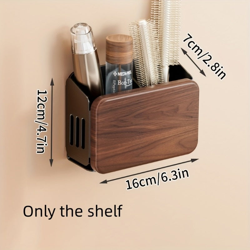 Drill-Free Wall-Mounted Walnut Bathroom Toiletries Rack, Sink & Shower Organizer, Adhesive Installation, Toothbrush, Toothpaste & Mouthwash Cup Holder, Waterproof & Easy to Clean for Home Use, Shelves