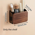 Drill-Free Wall-Mounted Walnut Bathroom Toiletries Rack, Sink & Shower Organizer, Adhesive Installation, Toothbrush, Toothpaste & Mouthwash Cup Holder, Waterproof & Easy to Clean for Home Use, Shelves