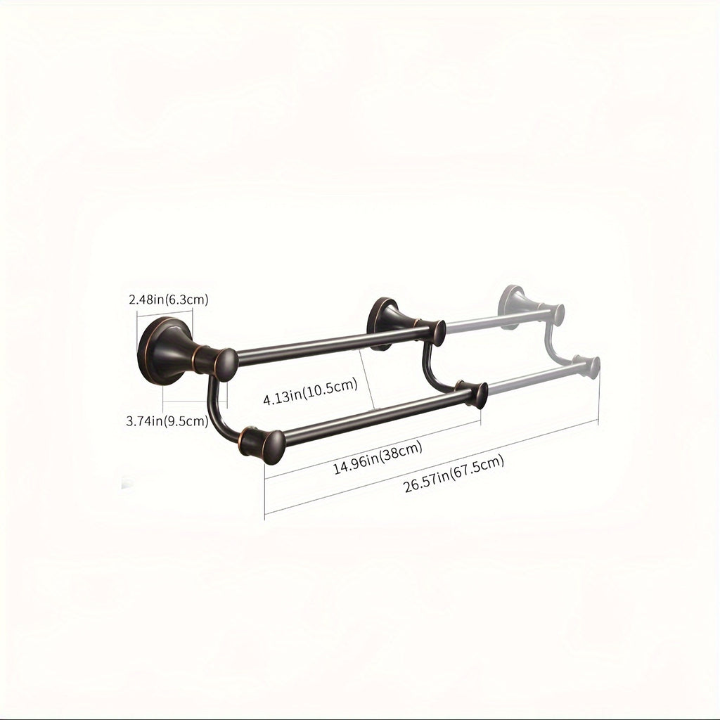 Antique Brass Double Towel Bar, Adjustable 14.96 To 26.57 Inch Towel Rack Oil Impregnated Farmhouse Towel Rack Rustic Towel Rack Bathroom Wall Mounted