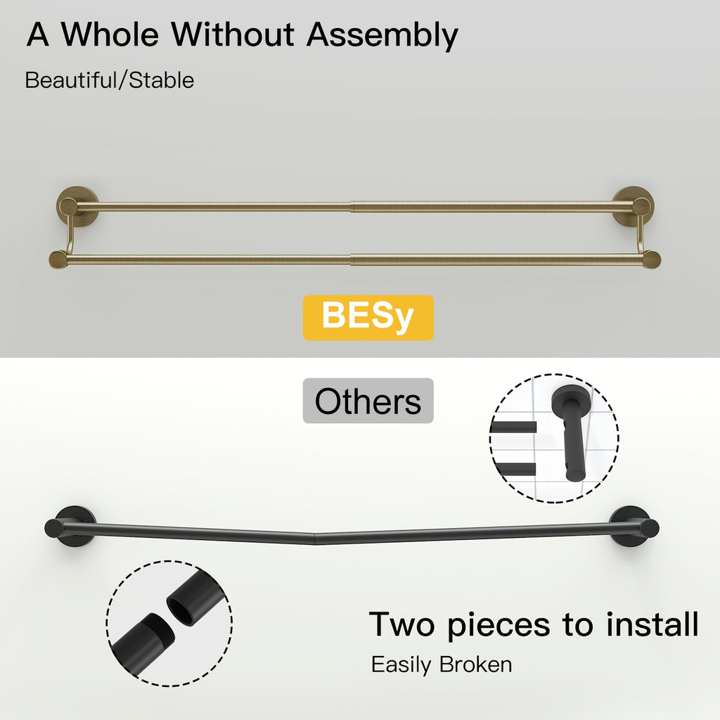 BESy Adjustable 16-26 Inches Double Bath Towel Bar for Bathroom SUS304 Stainless Steel Towel Holder, Hotel Style Wall Mount with Screws Hand Towel Bar Towel Rack Rod Hanger