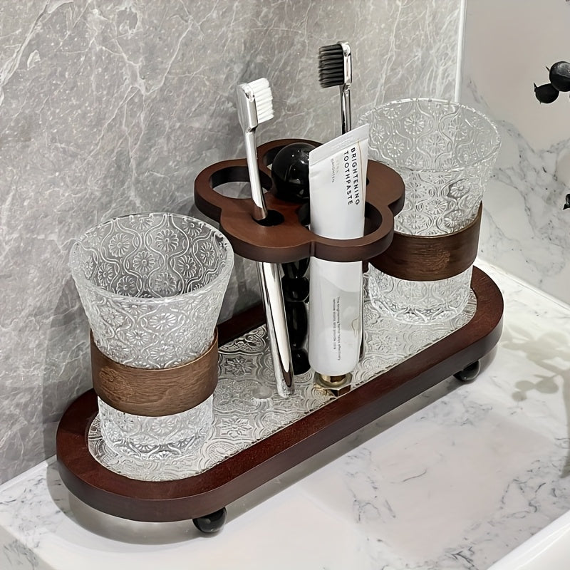 Classic Toothbrush And Toothpaste Holder Collection, Nostalgic Mouthwash Cup And Bathroom Organizer, Compact Wash Basin Rack for Bathroom Countertops