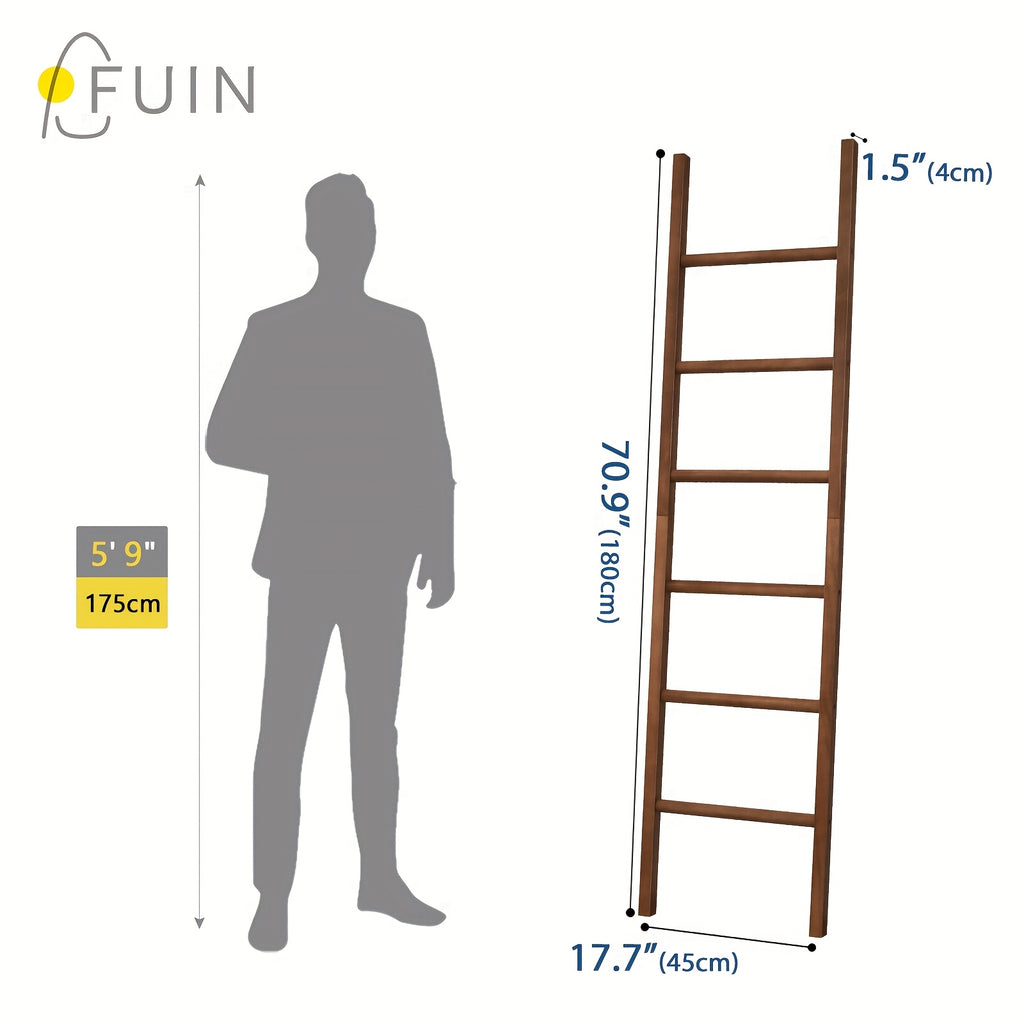 6ft Wooden Natural Blanket Ladder Living Room Decorative Wall Leaning Farmhouse Quilt Display Holder Rustic Wood Towel Rack for Bathroom