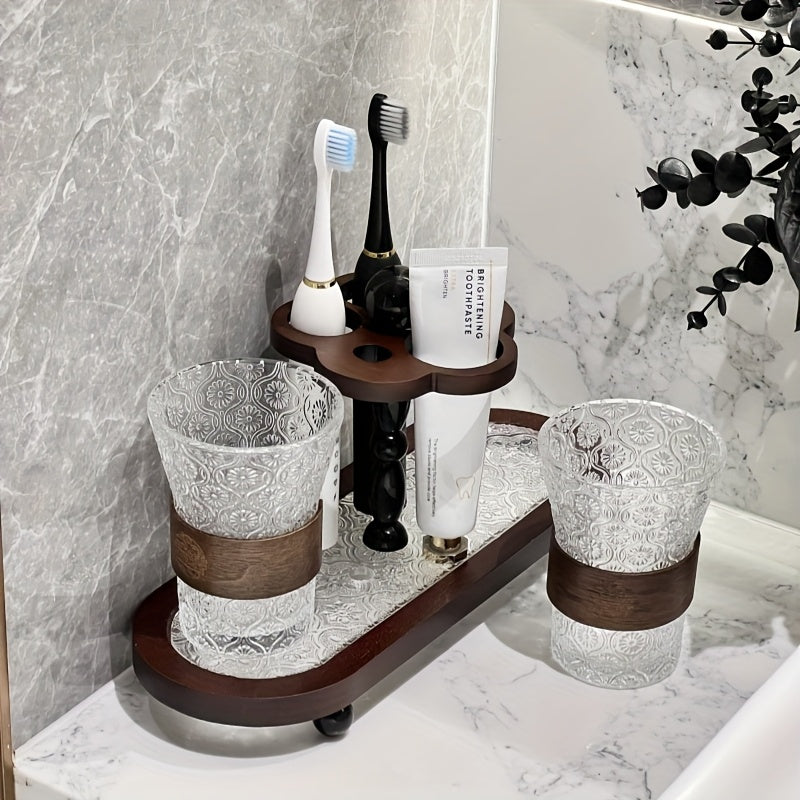 Classic Toothbrush And Toothpaste Holder Collection, Nostalgic Mouthwash Cup And Bathroom Organizer, Compact Wash Basin Rack for Bathroom Countertops