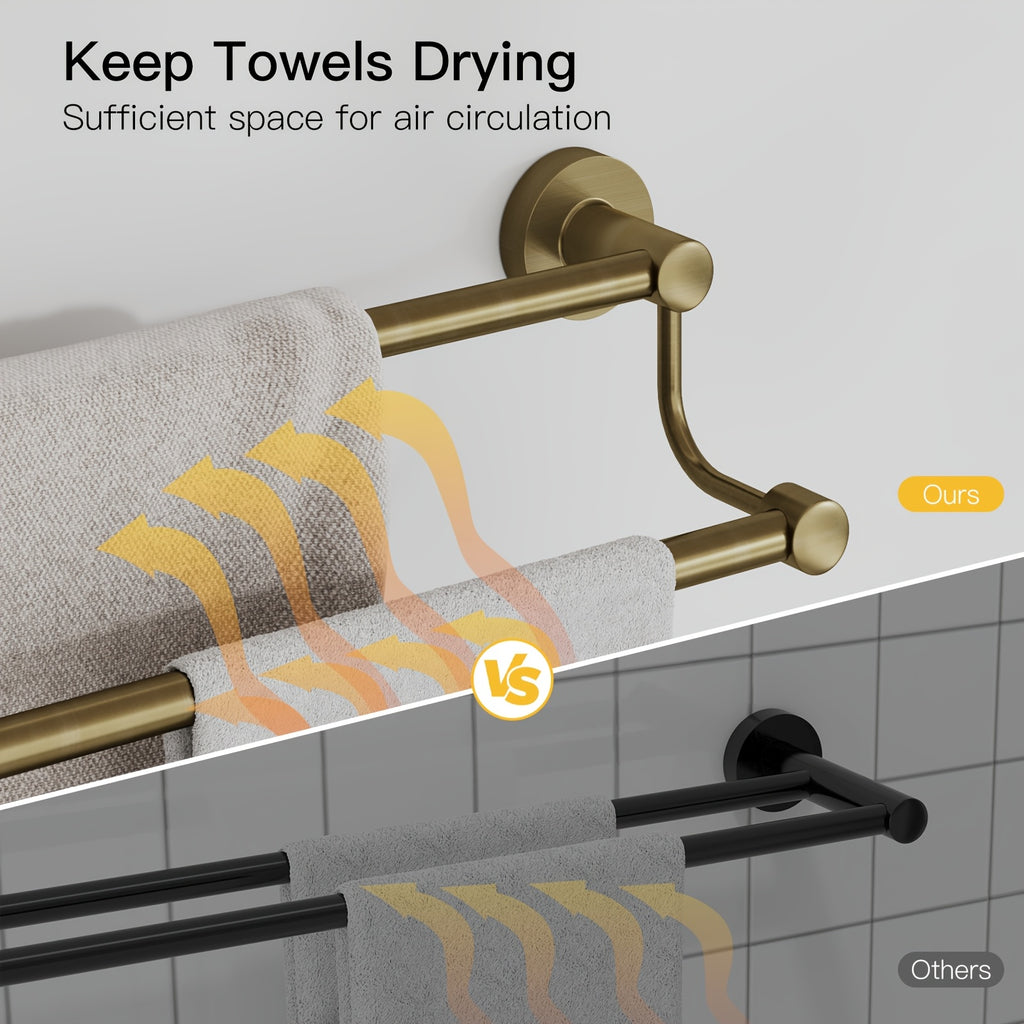 BESy Adjustable 16-26 Inches Double Bath Towel Bar for Bathroom SUS304 Stainless Steel Towel Holder, Hotel Style Wall Mount with Screws Hand Towel Bar Towel Rack Rod Hanger