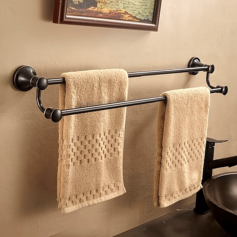Antique Brass Double Towel Bar, Adjustable 14.96 To 26.57 Inch Towel Rack Oil Impregnated Farmhouse Towel Rack Rustic Towel Rack Bathroom Wall Mounted