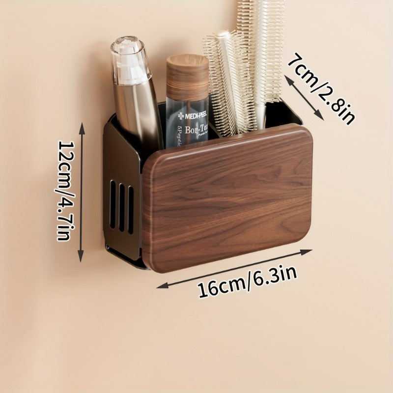 Drill-Free Wall-Mounted Walnut Bathroom Toiletries Rack, Sink & Shower Organizer, Adhesive Installation, Toothbrush, Toothpaste & Mouthwash Cup Holder, Waterproof & Easy to Clean for Home Use, Shelves