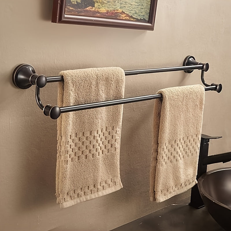 Antique Brass Double Towel Bar, Adjustable 14.96 To 26.57 Inch Towel Rack Oil Impregnated Farmhouse Towel Rack Rustic Towel Rack Bathroom Wall Mounted
