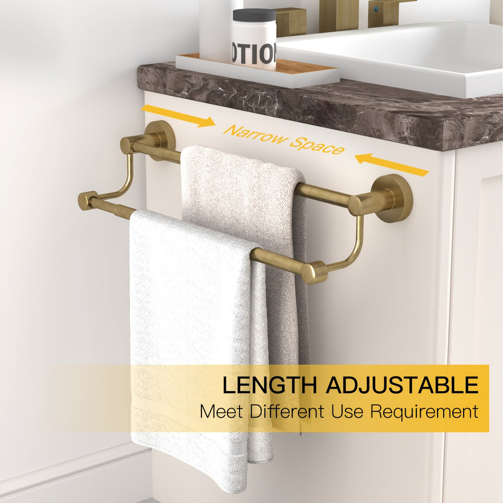 BESy Adjustable 16-26 Inches Double Bath Towel Bar for Bathroom SUS304 Stainless Steel Towel Holder, Hotel Style Wall Mount with Screws Hand Towel Bar Towel Rack Rod Hanger