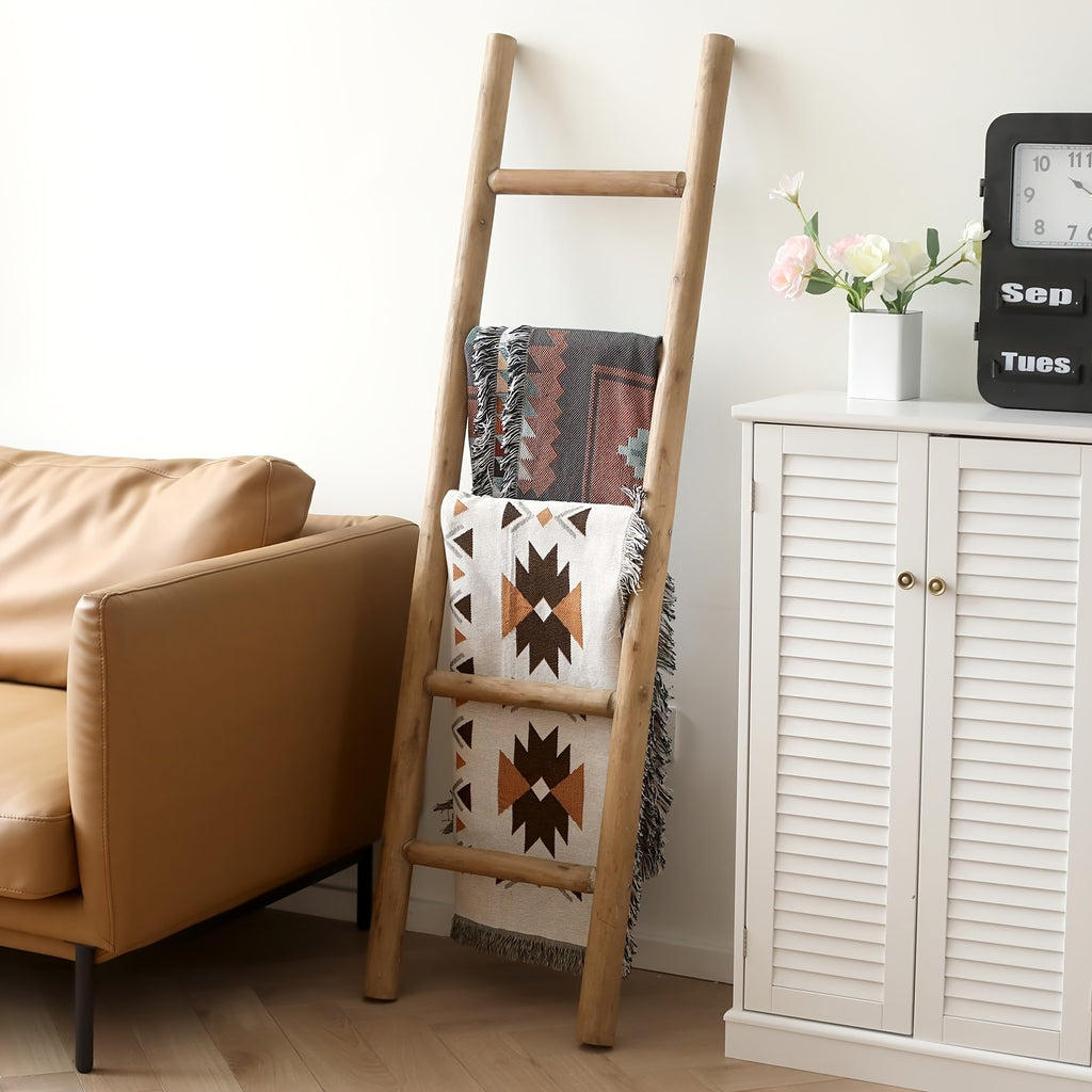 57in Wood Blanket Ladder Living Room Decorative Wall Leaning Farmhouse Quilt Display Holder Rustic Wooden Towel Rack for Bathroom