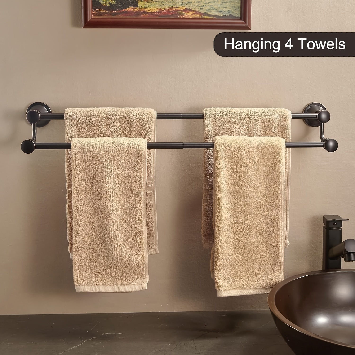 Antique Brass Double Towel Bar, Adjustable 14.96 To 26.57 Inch Towel Rack Oil Impregnated Farmhouse Towel Rack Rustic Towel Rack Bathroom Wall Mounted