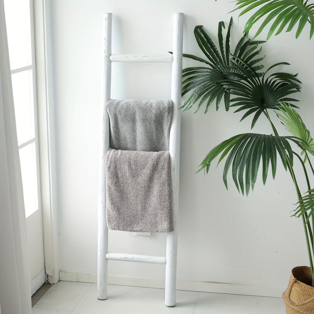 57in Wood Blanket Ladder Living Room Decorative Wall Leaning Farmhouse Quilt Display Holder Rustic Wooden Towel Rack for Bathroom